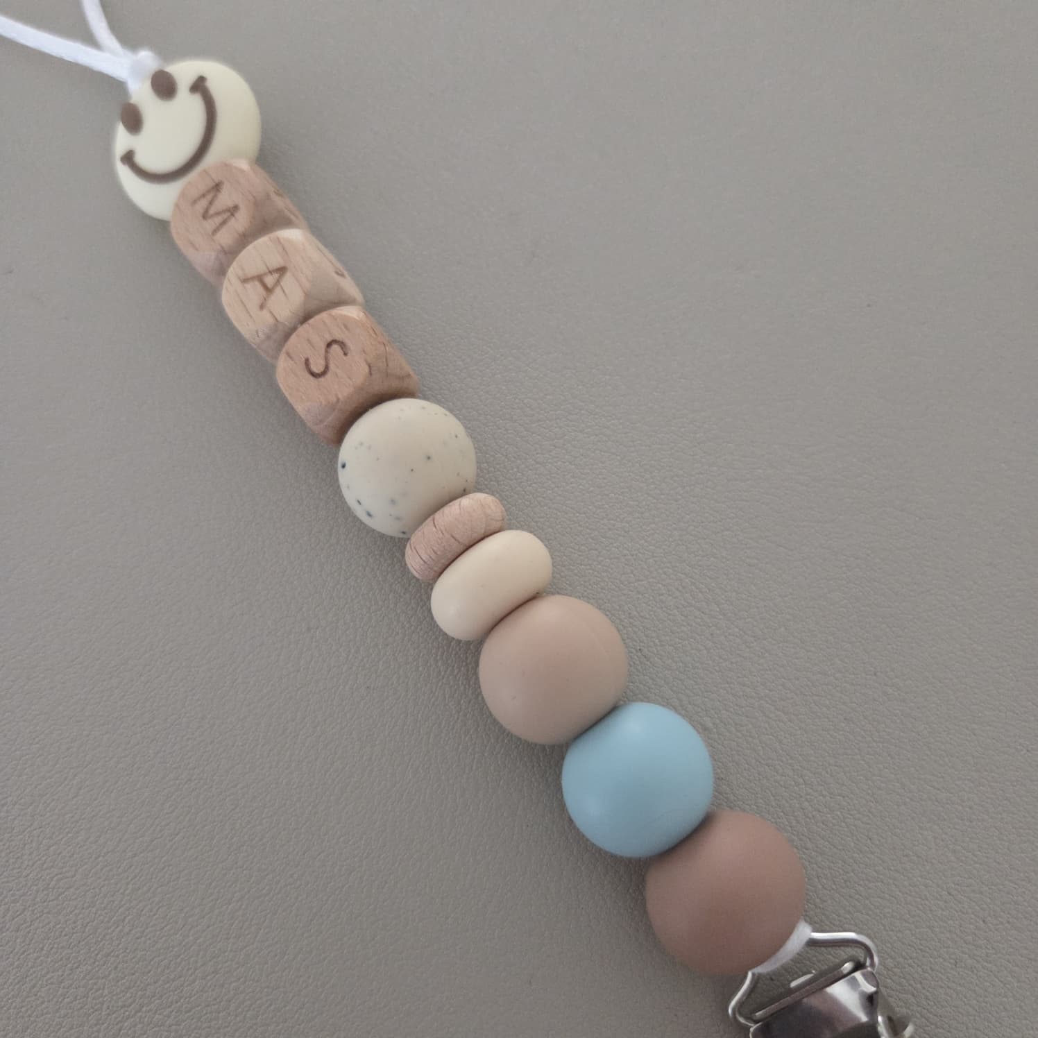 Speenkoord met naam | Smiley Ice blue - Afbeelding 2