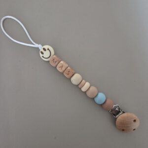 Speenkoord met naam | Smiley Ice blue